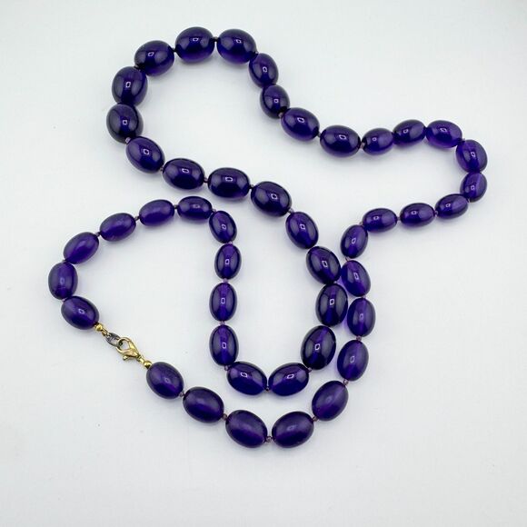 Vintage Signed Japan Purple Lucite Bead Necklace 1960s Retro Mod Statement - Picture 5 of 12